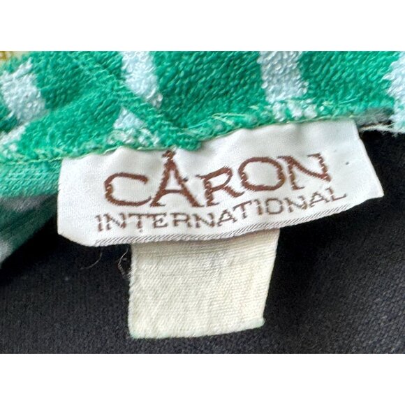 Vintage 80s terrycloth robe, green white stripes, short bell sleeves, tiebelt - Picture 9 of 9